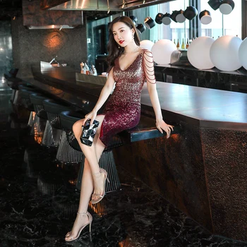 Sexy V-neck Evening Dresses short Mermaid Split Women Sequined Gala Gowns Elegant Backless Special Occasion Sequined Party Dress
Sexy V-neck Evening Dresses short Mermaid Split Women Sequined Gala Gowns Elegant Backless Special Occasion Sequined Party Dress