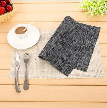 

Fyjafon 4/6 pieces Table Mat PVC Kitchen Placemat Crossweave Insulation Placemats Washable Table Mats Set Black/Beige Non-slip