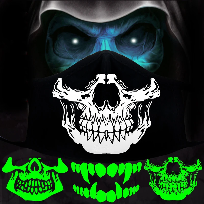 Woman Men Glow Dark Skull Scarey Masks Black Mouth Half Face Masquerade Cosplay Costume Mask DIY Halloween Party Decorations |