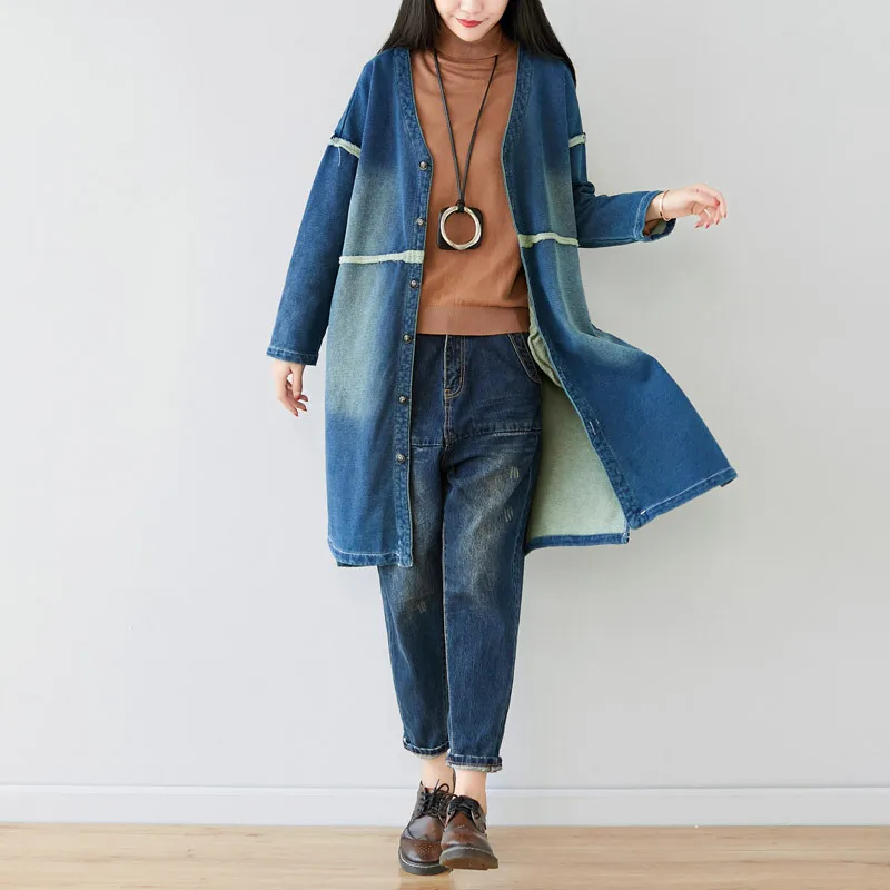 Oversized Denim Windbreaker Women Long V-neck Knitted jean Cardigan plus size Single Breasted Retro Bleached cowboy Trench
Oversized Denim Windbreaker Women Long V-neck Knitted jean Cardigan plus size Single Breasted Retro Bleached cowboy Trench