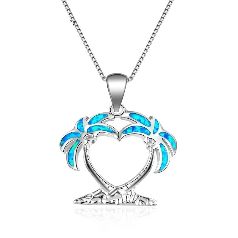 

Fashion Blue Fire Opal Necklaces Cute Coconut Tree Pendant Necklace For Women Accessories Statement Bohemian Gifts