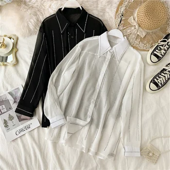 Women's Shirt Rhinestone Shirt Loose Long Sleeve Shirt Fashion Sweet Office Lady Chiffon Shirt Top Women blouses GD255
Women's Shirt Rhinestone Shirt Loose Long Sleeve Shirt Fashion Sweet Office Lady Chiffon Shirt Top Women blouses GD255