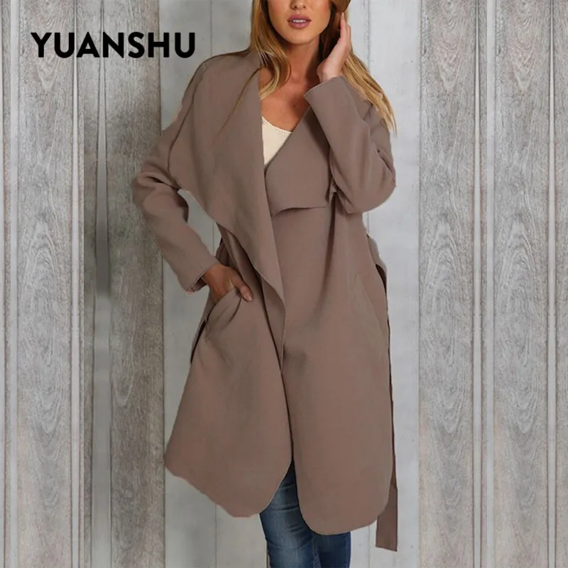 

YUANSHU Ruffle Winter Coat Women Turndown Pockets Long Coat Cotton Blends Overcoat Female Casual Autumn 2019 Outerwear