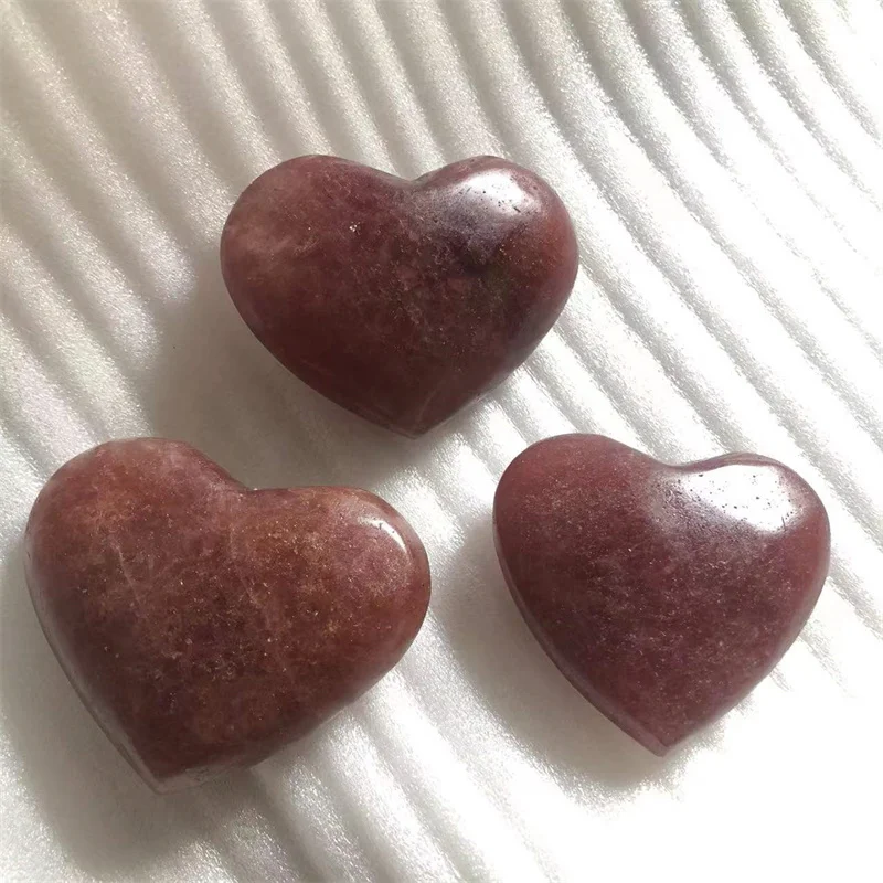 

Natural Strawberry Crystal Heart Healing Reiki Gemstones Quartz Carved Polished Stones Home Decoration