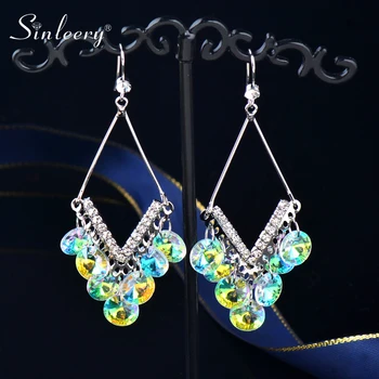 

SINLEERY Letter V Shape Crystal Earrings Yellow Gold Silver Color Cubic Zirconia Wedding Earrings For Women Jewelry ES886 SSB