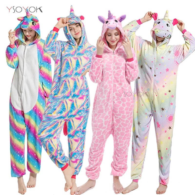 

2020 Unicorn Pajamas Onesie Women Kigurumi Panda Winter Flannel Pajama Kigurumi Adult Nightie Stitch Unicornio Sleepwear Overall