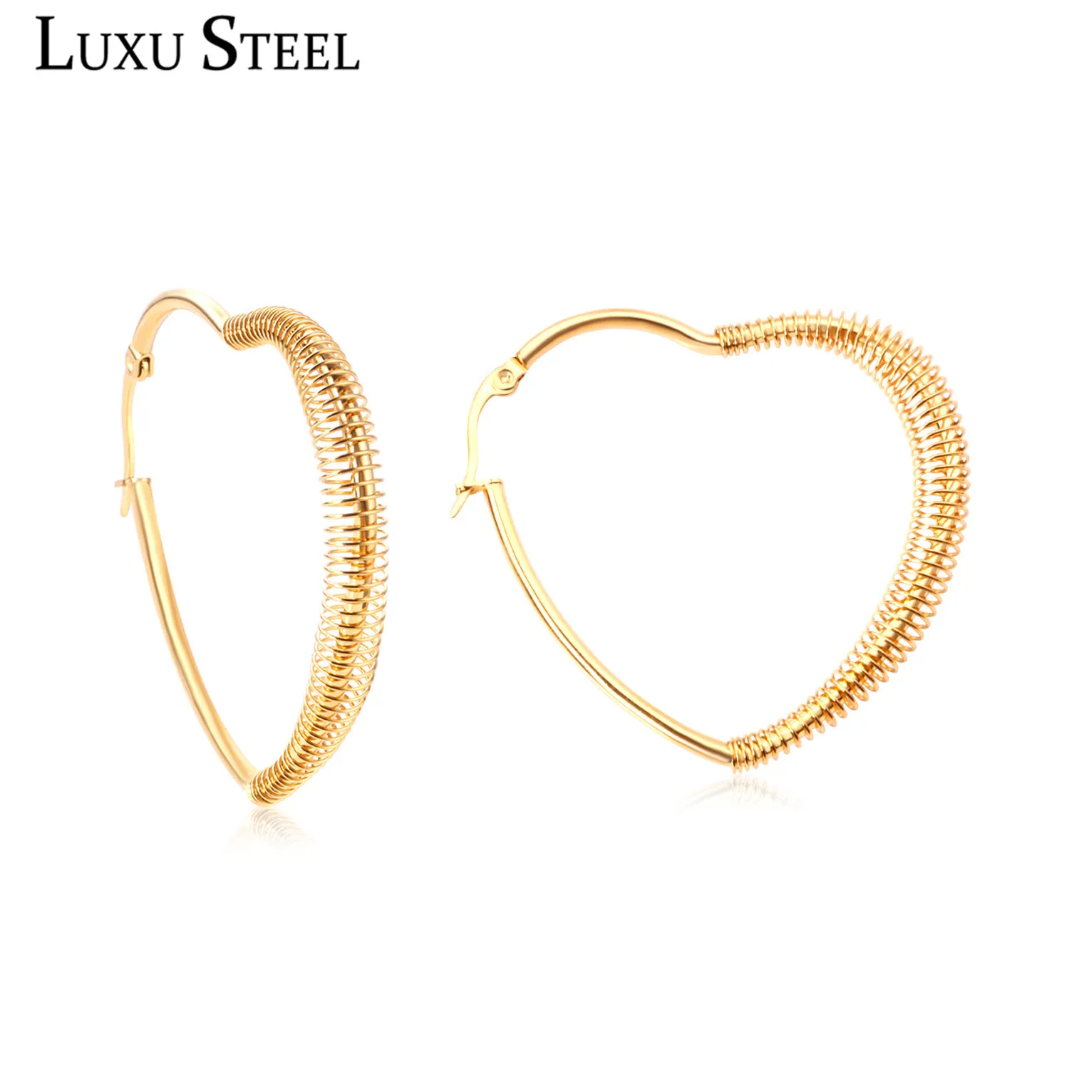 LUXUSTEEL Mujer Accessories Gold/Silver Heart Spring Shape Hoop Earrings Classic Stainless Steel Ear Rings Best Friend Gift
LUXUSTEEL Mujer Accessories Gold/Silver Heart Spring Shape Hoop Earrings Classic Stainless Steel Ear Rings Best Friend Gift