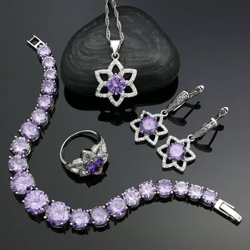 925 Silver Jewelry Kits For Women Wedding Gift Purple Cubic Zirconia Earrings Pendant Ring Bracelet Necklace Silver Sets
925 Silver Jewelry Kits For Women Wedding Gift Purple Cubic Zirconia Earrings Pendant Ring Bracelet Necklace Silver Sets