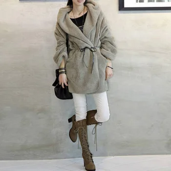 Winter Coat Women Ladies Fashion Casual Loose Warm Coat Lace-Up Concise Solid Color Cloak Hooded Plush Thick Lamb Coat 
Winter Coat Women Ladies Fashion Casual Loose Warm Coat Lace-Up Concise Solid Color Cloak Hooded Plush Thick Lamb Coat
