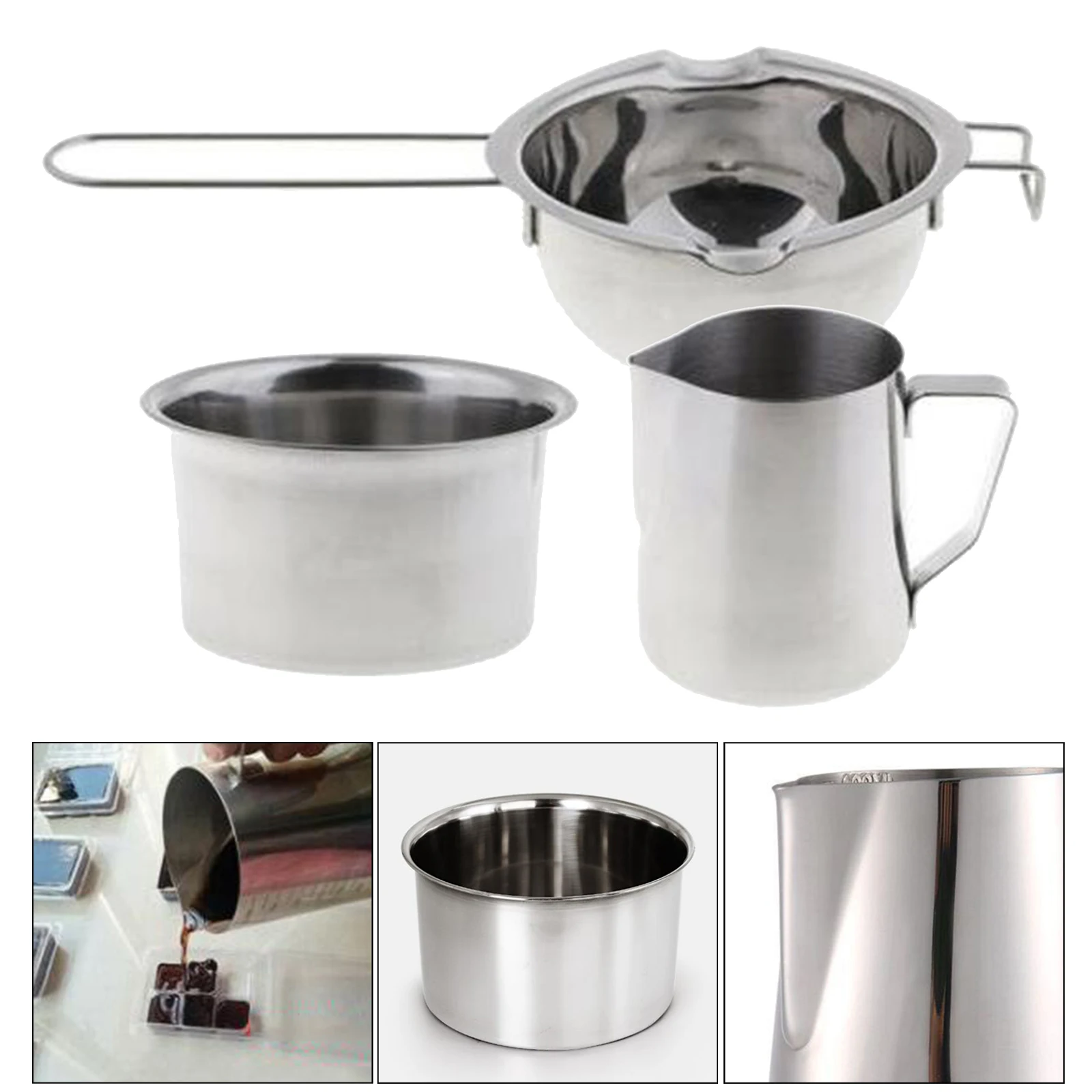 3x Metal Wax Melting Pot Double Boiler 600ml Pitcher DIY Candle Soap Making Tool 3x Metal Wax Melting Pot Double Boiler 600ml Pitcher DIY Candle Soap Making Tool