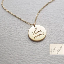 

Custom Engraved Actual Handwriting Disc Necklace Personalized Memorial Signature Circle Necklaces Bridesmaid Jewelry
