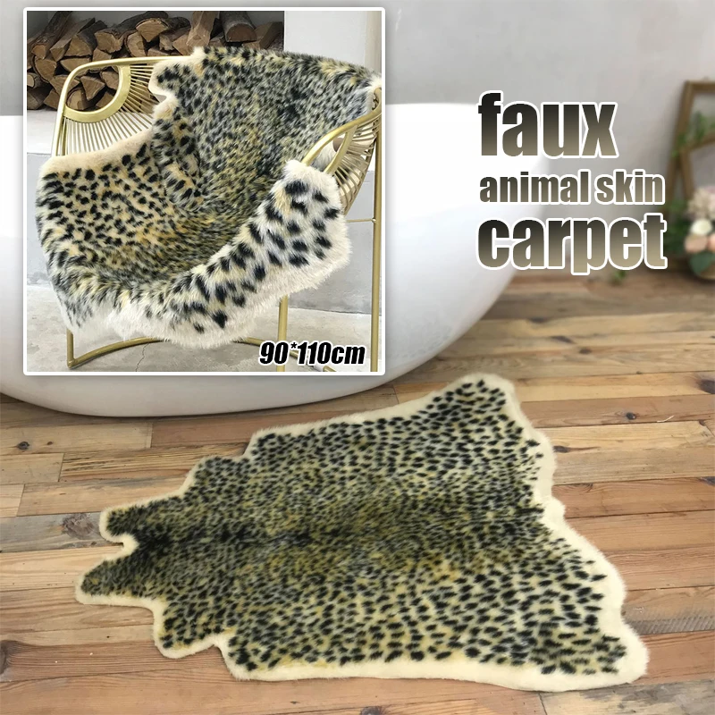 

Leopard Printed Area Rug Cowhide Faux Skin Leather Nonslip Antiskid Floor Mat Personality Animal Print Carpet Home Decoration