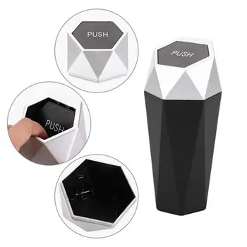 Car Trash Can with Lid Car Dustbin Diamond Design Leakproof Vehicle Trash Bin Mini Garbage Bin For Automotive Car & Home