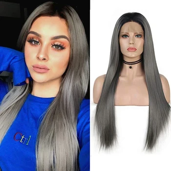AIMEYA Black Roots Dark Gray Long Silky Straight Synthetic Lace Front Wig for Women Heat Resistant Ombre Gray Lace Wigs
AIMEYA Black Roots Dark Gray Long Silky Straight Synthetic Lace Front Wig for Women Heat Resistant Ombre Gray Lace Wigs