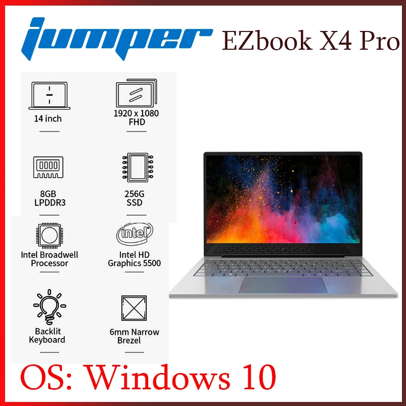 Jumper EZbook X4 Pro ультратонкий ноутбук с 14-дюймовым дисплеем процессором Intel Core ОЗУ 8 ГБ