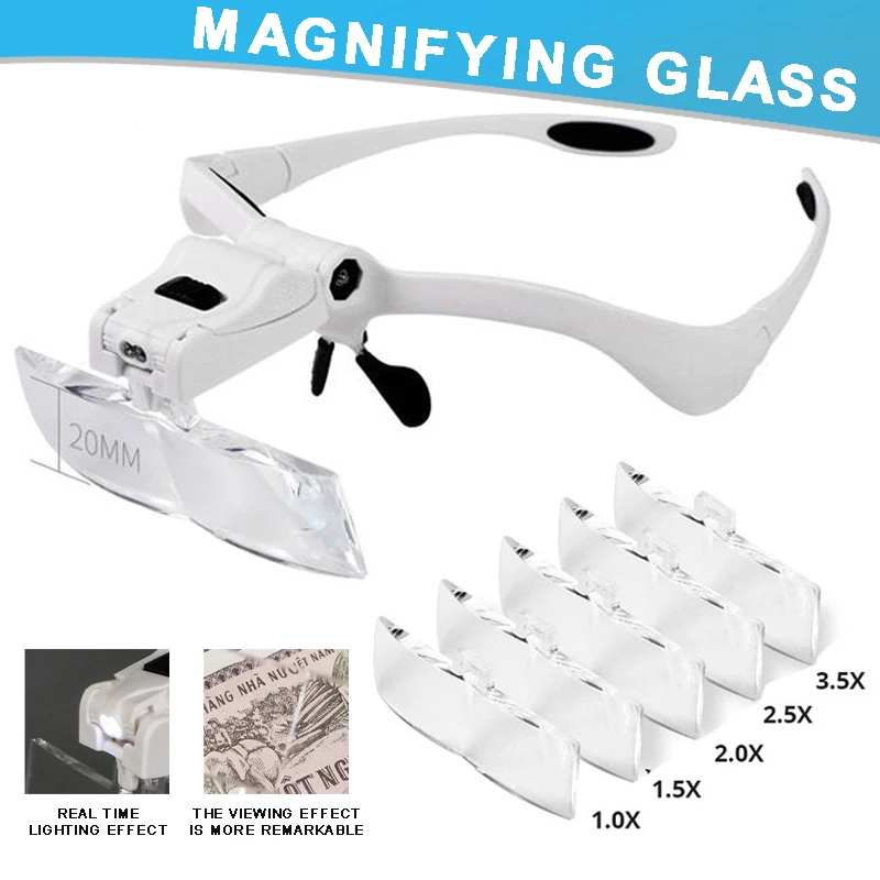 1 Set Jeweler Headband Magnifier Glasses 1.0-3.5X Double Lens Loupe With LED Light Suitable For Electronics Repair Embroidery
1 Set Jeweler Headband Magnifier Glasses 1.0-3.5X Double Lens Loupe With LED Light Suitable For Electronics Repair Embroidery