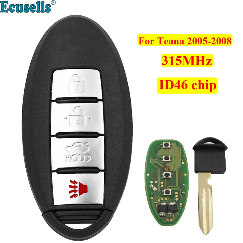 Вход без ключа 4 кнопки 315 МГц с чипом ID46 для Nissan Teana 2005-2008 ключом-вставкой |