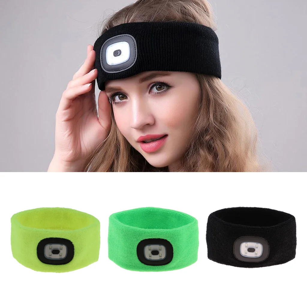 Hands Free LED Lighted Battery Powered Headlamp Braided Headband Sweat Band