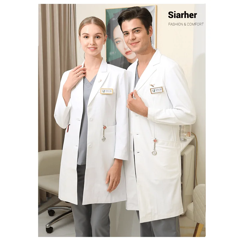 Women men white coat overalls long-sleeved split suit beauty salon lab work autumn and winter cotton nurse working clothes | Тематическая