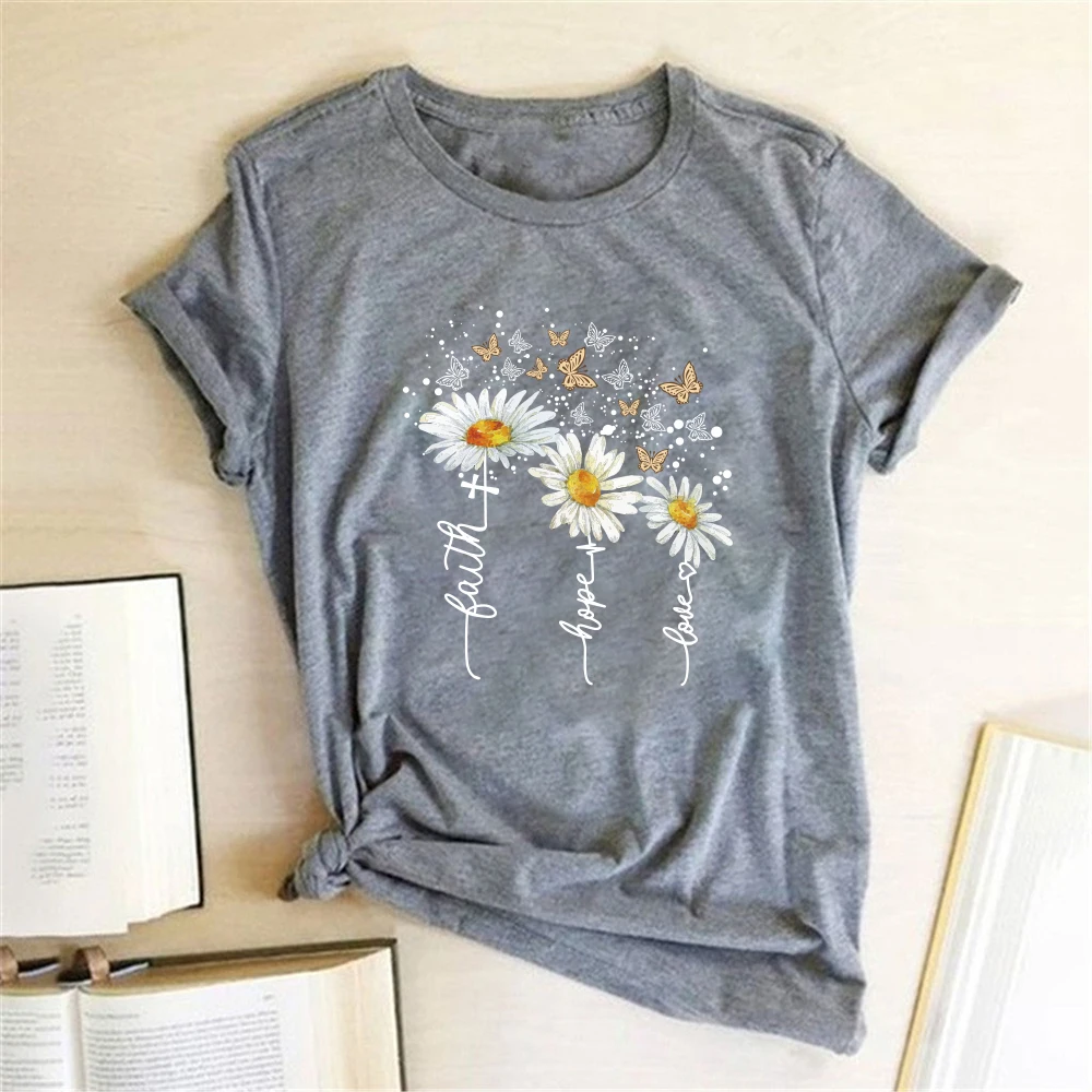 Chrysanthemum Butterfly T-shirt Print Women Casual Shirt JKP4752