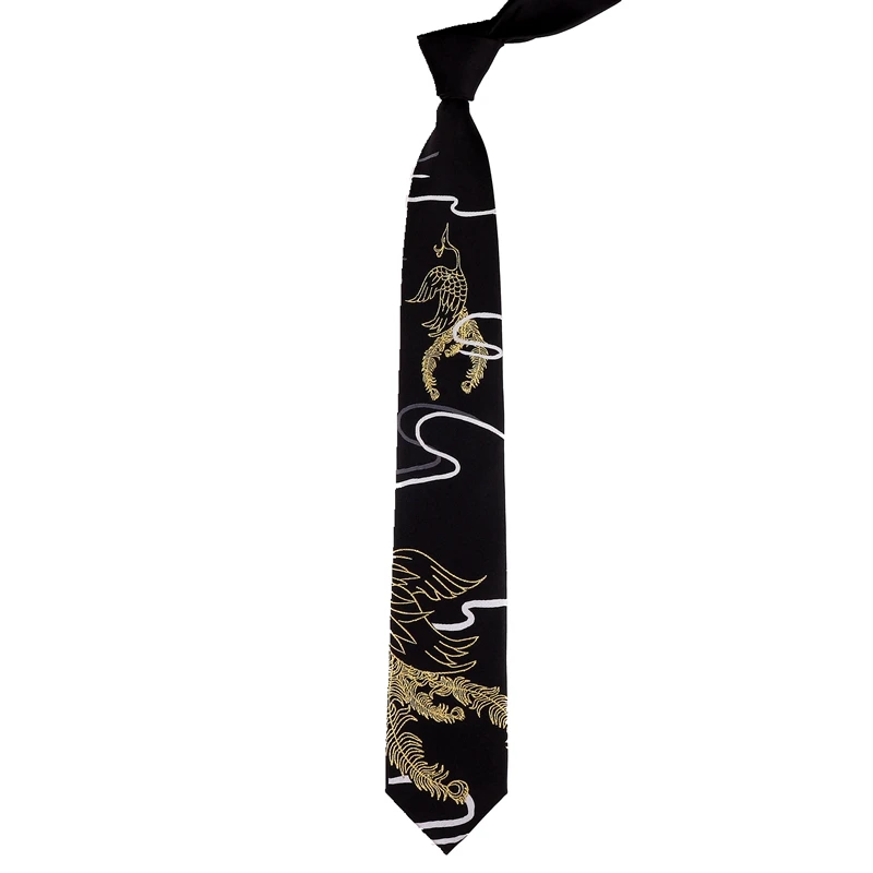 

Free Shipping New Male men's personality gift necktie black Original design bronzing phoenix embroidery 7CM tie female students
