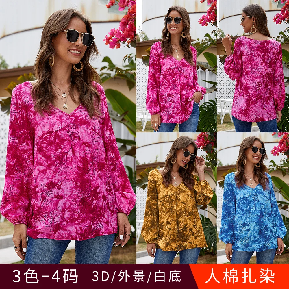 Spring Tie-dye Casual Long-sleeved Red Women's V-neck Blouse, Loose Polyester Plus Size Long-sleeved Shirt for Women Streetwear
Spring Tie-dye Casual Long-sleeved Red Women's V-neck Blouse, Loose Polyester Plus Size Long-sleeved Shirt for Women Streetwear
