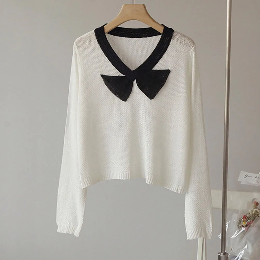 Sweater Women Autumn 2020 Bowknot Decoration Sweet Sweater V Neck Long Sleeve Stitching Designer Knitted Pullover Sweaters
Sweater Women Autumn 2020 Bowknot Decoration Sweet Sweater V Neck Long Sleeve Stitching Designer Knitted Pullover Sweaters