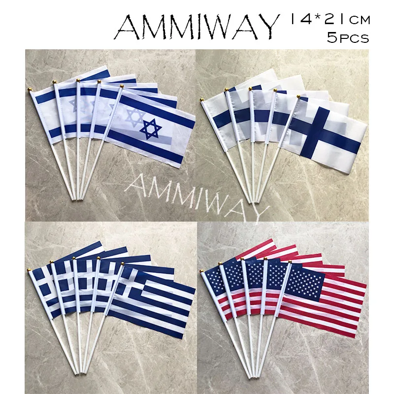 AMMIWAY 14x21 см 5 шт. Флаги рук из Израиля Финляндии свободной страны Греция американская искусственная кожа