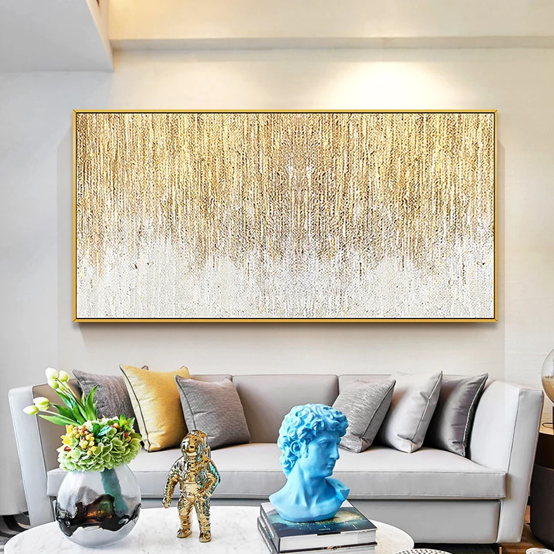 

Hand painted abstract oil painting modern minimalist nordic abstract golden rain large huge living room porch decorative paintin
