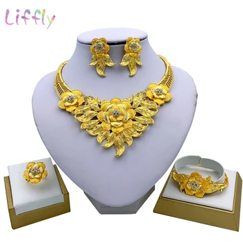 Liffly African Fashion Jewelry Sets Flower Necklace Bracelet Earrings Ring Crystal Jewelry Party Elegant Women Jewelry Set
Liffly African Fashion Jewelry Sets Flower Necklace Bracelet Earrings Ring Crystal Jewelry Party Elegant Women Jewelry Set