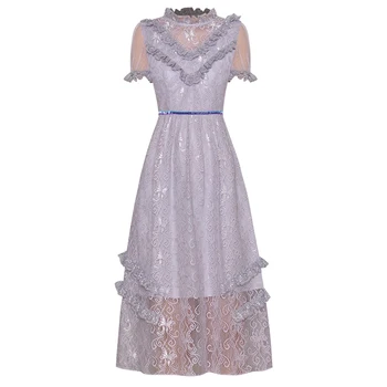 HIGH QUALITY Newest 2020 Designer Runway Dress Women's Short Sleeve Ruffle Lace Mid-calf Dress
HIGH QUALITY Newest 2020 Designer Runway Dress Women's Short Sleeve Ruffle Lace Mid-calf Dress