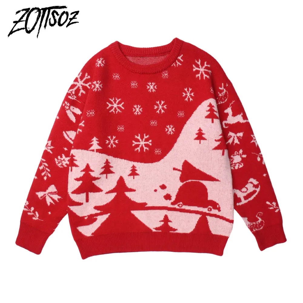 

ZOTTSOZ Xmas Knitted Snowflake Elk Pullover Sweater Women Autumn Winter Ugly Christmas Holiday Casual Harajuku Knitwear Jumpers