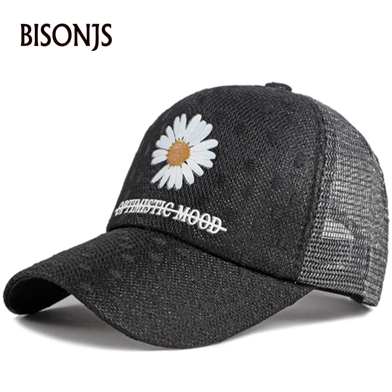 BISONJS 2020 New Daisy Embroidered Women's Mesh Sun Hats Outdoor Sports Baseball Caps Summer Adjustable Breathable Snapback Caps
BISONJS 2020 New Daisy Embroidered Women's Mesh Sun Hats Outdoor Sports Baseball Caps Summer Adjustable Breathable Snapback Caps