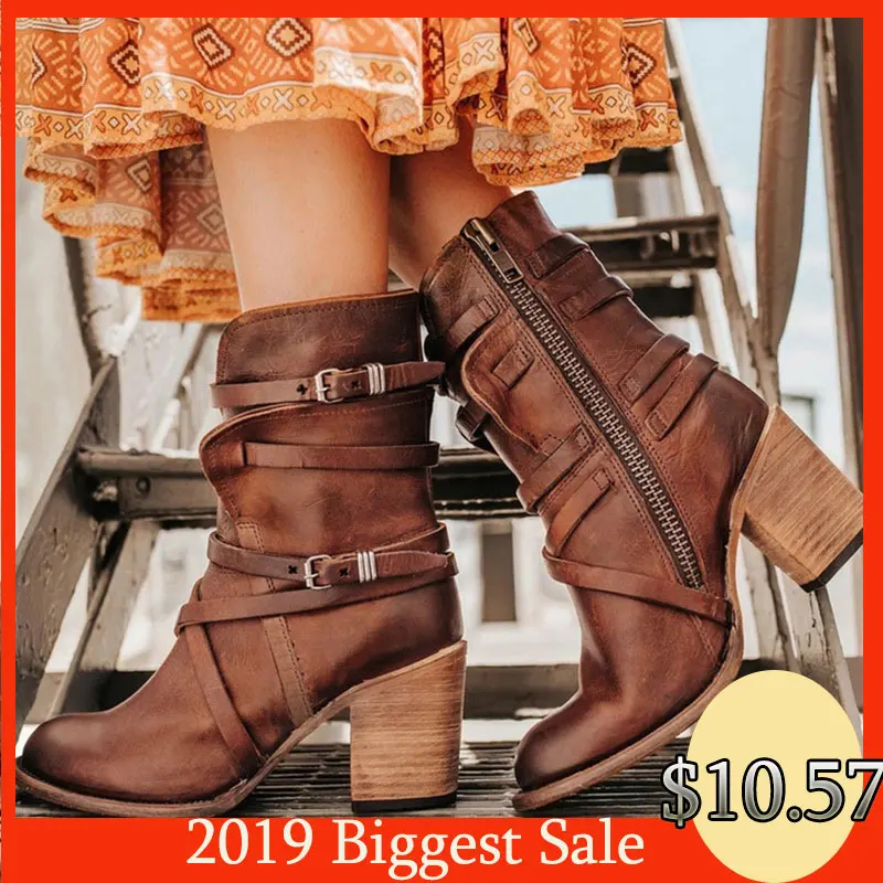 Oeak Women's Boots High-heeled Pointed Shoes Multi-layer Buckle Back Zipper Solid Color Retro 2019 Vintage Belt Buckles Boots
Oeak Women's Boots High-heeled Pointed Shoes Multi-layer Buckle Back Zipper Solid Color Retro 2019 Vintage Belt Buckles Boots