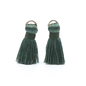 

10pcs Silk Tassels, Silky Tassels Wholesale, 24mm Small Tassel Charms, Dark Green (FB-032-8)