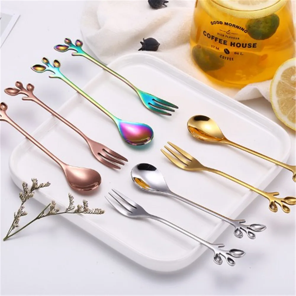Stainless Steel Spoon Small Fresh Branch Stirring Coffee Spoon Leaf Fruit Fork Gift Titanium Colorful Plated Specialty Tableware
Stainless Steel Spoon Small Fresh Branch Stirring Coffee Spoon Leaf Fruit Fork Gift Titanium Colorful Plated Specialty Tableware