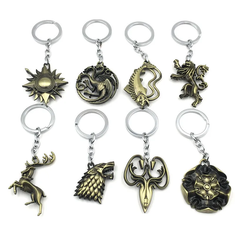 

Wholesale 20pc/lot Movie Season 8 Thrones Keychain House Stark Wolf Head Badge Pendant Key Chains Keyring Souvenir Accessories