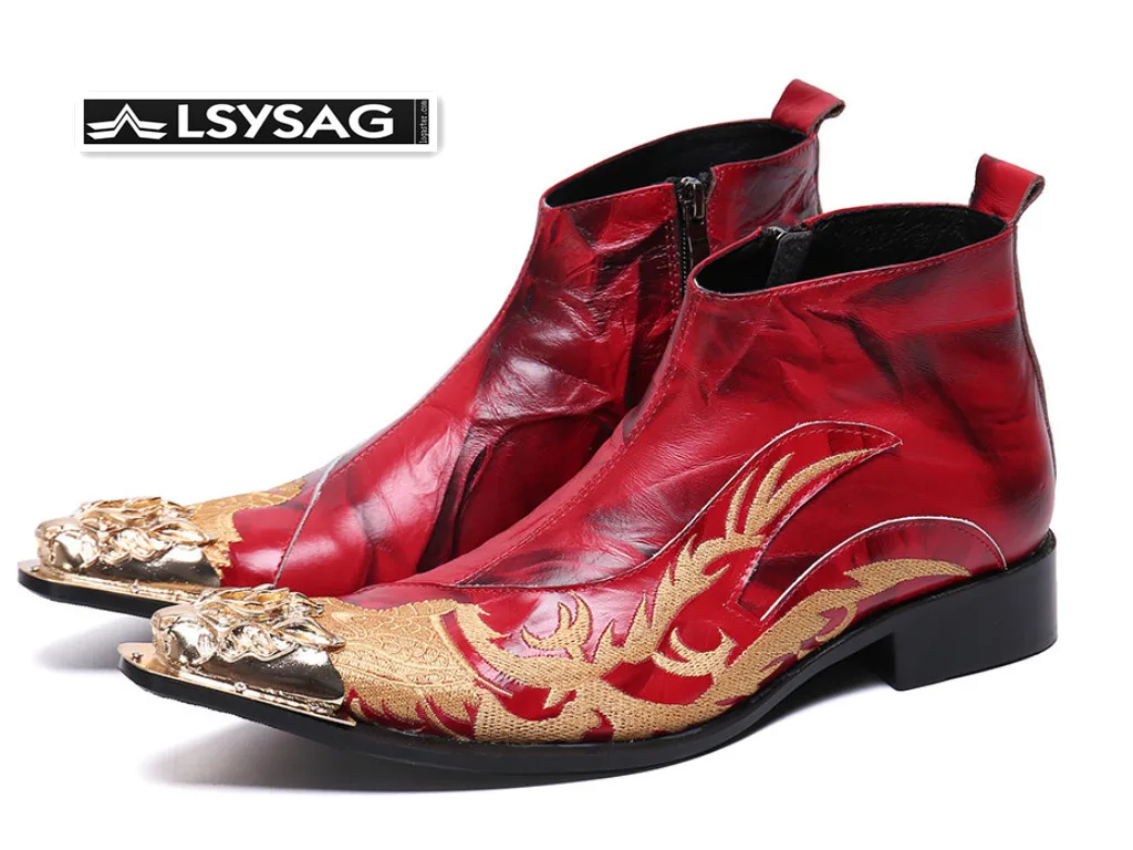 Handmade Embroidery Men Dress Boots Red Real Leather Ankle Boots Pointed Toe Party Short Boots Formal Shoes
Handmade Embroidery Men Dress Boots Red Real Leather Ankle Boots Pointed Toe Party Short Boots Formal Shoes