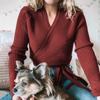 Knitted Ribbed V-Neck Women's Sweater Long Sleeve Solid Lace Up Knitting Cardigans 2019 Autumn Casual Black Ladies Sweaters 
Knitted Ribbed V-Neck Women's Sweater Long Sleeve Solid Lace Up Knitting Cardigans 2019 Autumn Casual Black Ladies Sweaters
