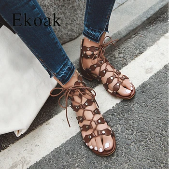 Ekoak Classsic Rome Lace-Up Gladiator Women Sandals Summer Square Low Heels Rivets Women Sandals Ladies Beach Shoes Woman
Ekoak Classsic Rome Lace-Up Gladiator Women Sandals Summer Square Low Heels Rivets Women Sandals Ladies Beach Shoes Woman
