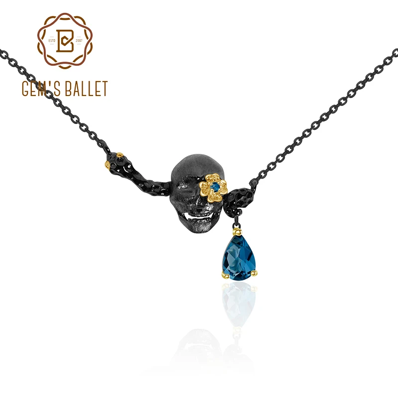 Женское ожерелье из серебра 925 пробы с натуральным голубым топазом украшение для