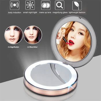 LED Mini Makeup Smart Mirror 1X 3X Magnify Hand Held Fold Small Portable Micro USB Connect Cable Built-in Battery 10 Lights
LED Mini Makeup Smart Mirror 1X 3X Magnify Hand Held Fold Small Portable Micro USB Connect Cable Built-in Battery 10 Lights