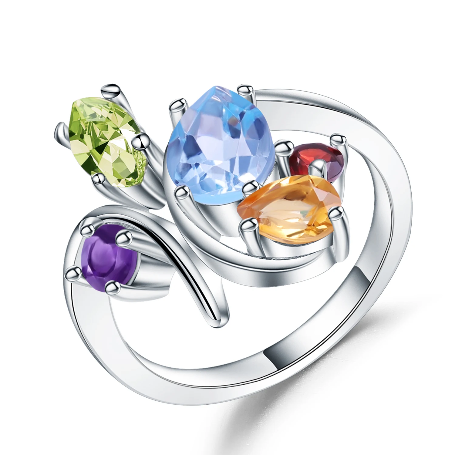 Gem's Ballet Multicolor Natural Amethyst Garnet Peridot Citrine Topaz Cocktail Ring Silver 925 Jewelry Ring For Women sieraden
Gem's Ballet Multicolor Natural Amethyst Garnet Peridot Citrine Topaz Cocktail Ring Silver 925 Jewelry Ring For Women sieraden