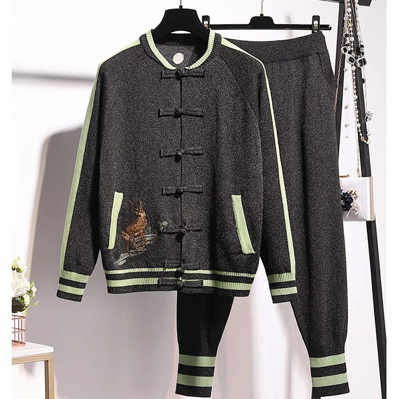 Autumn Tracksuit Knitting Outfits Women Handwork Embroidery Cardigan Sweater Pencil Pants Set Loose Knit Suit Female Streetwear
Autumn Tracksuit Knitting Outfits Women Handwork Embroidery Cardigan Sweater Pencil Pants Set Loose Knit Suit Female Streetwear