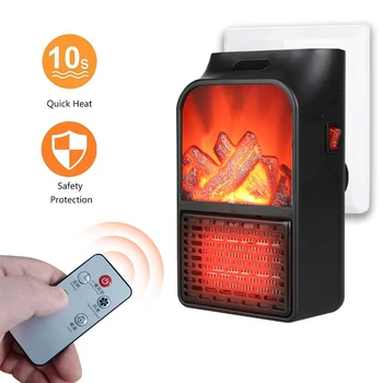 

EU Plug Heater, Mini Heater Fan, with Heater Overheat Protection 180° Rotation, Electric Fireplace Flame Heater Office Home Inte