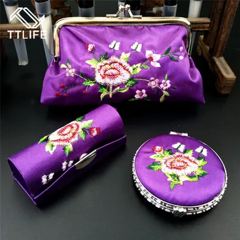 TTLIFE Chinese Style Silk Embroidered Wallet Makeup Mirror Lipstick Box Set Female Hand-embroidered Coin Purse Set
TTLIFE Chinese Style Silk Embroidered Wallet Makeup Mirror Lipstick Box Set Female Hand-embroidered Coin Purse Set
