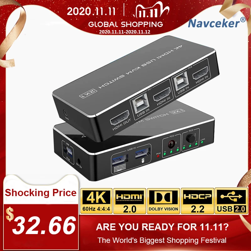 Navceker HDMI KVM Switch 2 Port 4K USB Switch KVM HDMI Switcher Splitter Box for Sharing Printer Keyboard Mouse KVM Switch HDMI
Navceker HDMI KVM Switch 2 Port 4K USB Switch KVM HDMI Switcher Splitter Box for Sharing Printer Keyboard Mouse KVM Switch HDMI