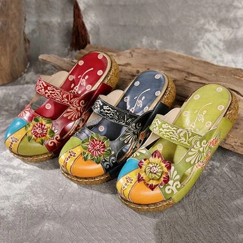 GAOKE 2020 Women Summer Handmade Slippers Floral Shoes Platform Retro Sandals Round Toe Slippers PU Leather Bohemian
GAOKE 2020 Women Summer Handmade Slippers Floral Shoes Platform Retro Sandals Round Toe Slippers PU Leather Bohemian