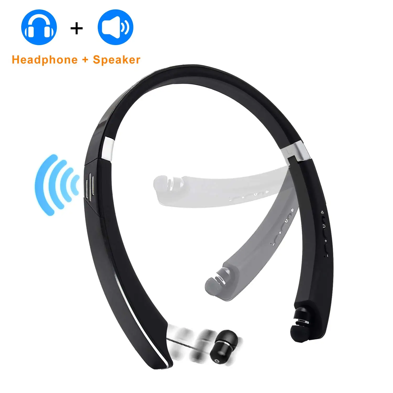 Bluetooth Headphone Speaker 2-in-1, Foldable and Retractable Wireless Neckband earphone with Built-in Speaker and Microphone 996
Bluetooth Headphone Speaker 2-in-1, Foldable and Retractable Wireless Neckband earphone with Built-in Speaker and Microphone 996