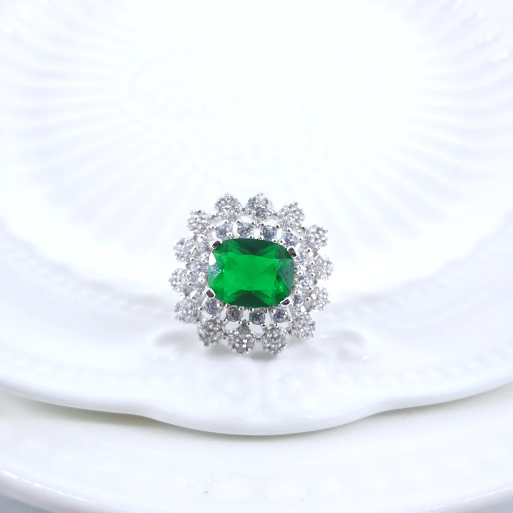 2021 NEW FASHION LUXURY GREEN CZ zircon necklace earring bracelet ring wedding bridal banquet dinner dressing party jewelry set